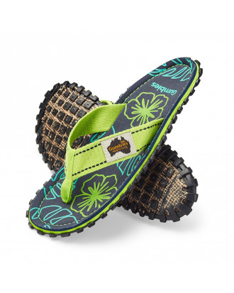 Gumbies Flip Flop Lime Hibiscus